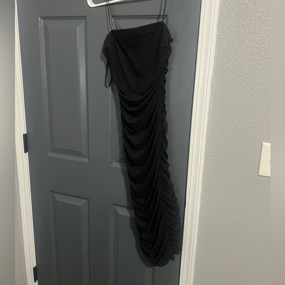 B Darlin black Mesh Ruched Tube Dress